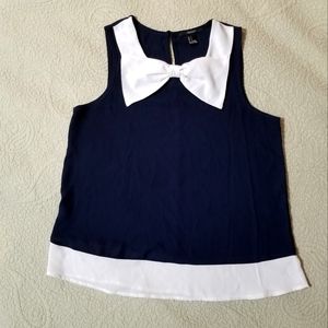 Navy/White Tank with Bow